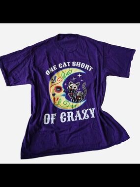 Purple Cat Graphic T-Shirt - One Cat Short of Crazy